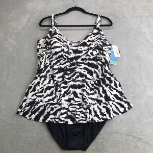 Swim Solutions Tiered Animal Print Sliming Swimsuit Size 20W New